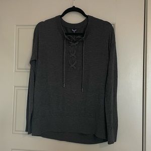 Splendid lace up grey sweater, NWT! Size L